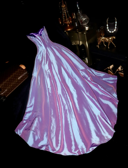 Fashion Strapless Purple Satin Sequin Mermaid Long Birthday Party Dress Formal Wedding Guest Dress SP1411