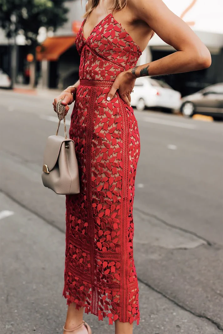 Classy Sheath Spaghetti Straps Red Lace Prom Dresses Summer Wedding Guest Dresses Wedding Guest Outfits  fg8562