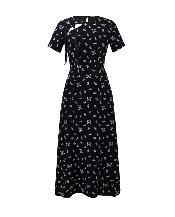Black new Chinese dress 2025 new niche design long skirt high-end temperament cheongsam skirt R0112