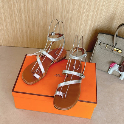 HM Harmonie Sandal In Gold Calfskin And Silver Metallic Finish