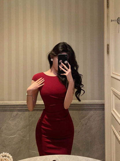 Red mermaid dress new retro style mid-length party dress     S5692