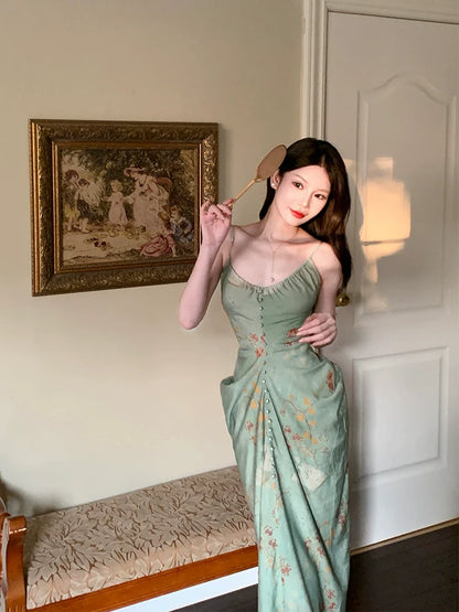 Retro green long party dress evening gown        S6006