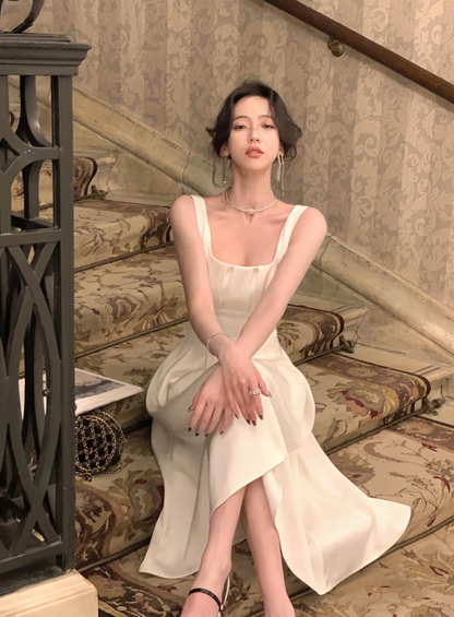 Elegant White Sleeveless Luxury Dress Women A-line Evening Wedding Party Dress        S5408