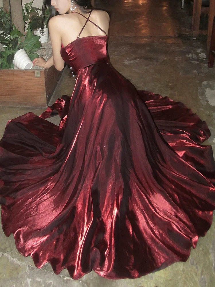 Burgundy elegant dress simple party dress    S6092