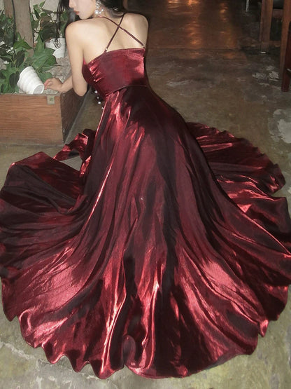 Burgundy elegant dress simple party dress    S6092