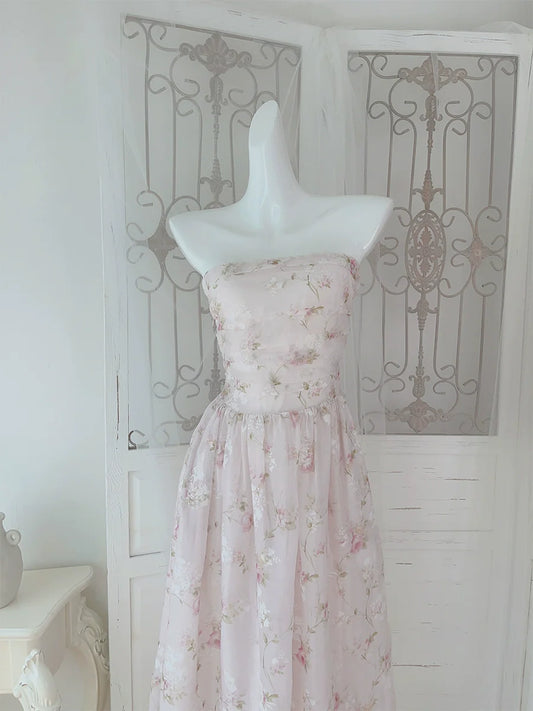 Strapless Floral Dress evening party dress     S5986