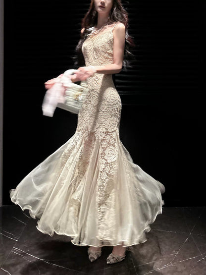 elegant rose lace mermaid party dress      S6145