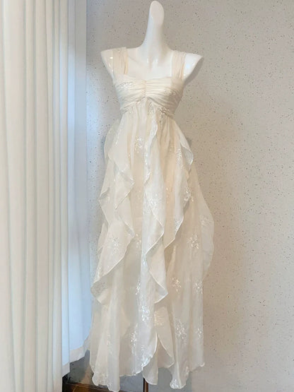 vintage princess dress birthday dress white suspender dress      S5770