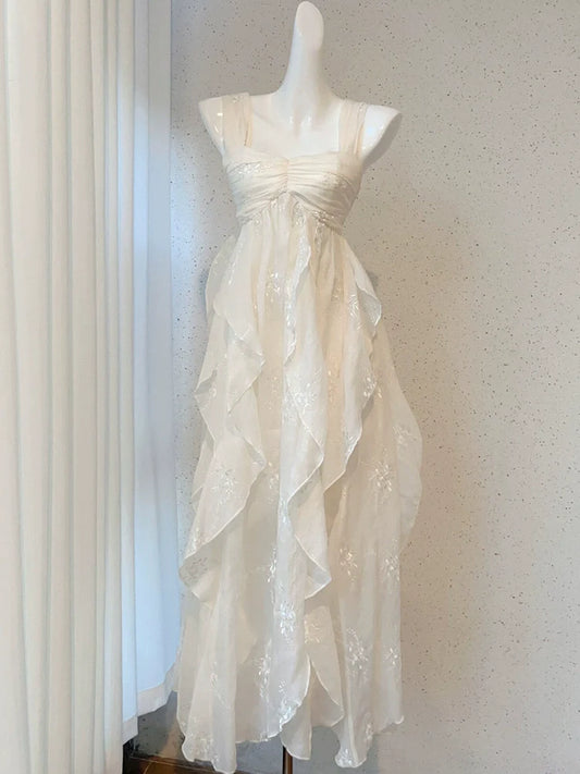 vintage princess dress birthday dress white suspender dress      S5770