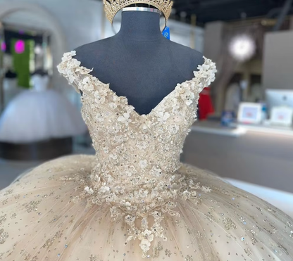 Sweet 16 Quinceanera Dresses Floral Applique Tulle Ball Gown