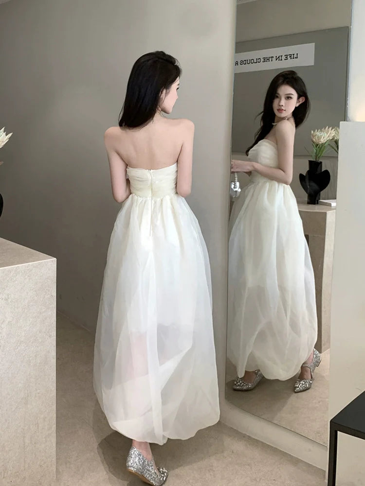 Mesh top dress for women long princess puffy dress      S5778