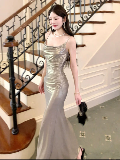 Birthday straps dress sexy long party dress       S6013