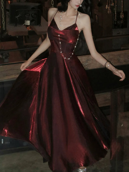 Burgundy elegant dress simple party dress    S6092
