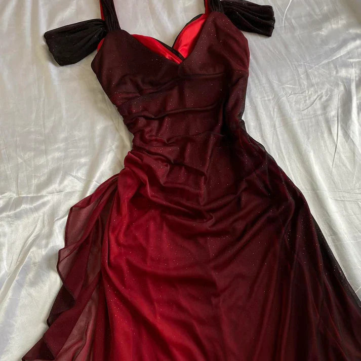 Off Shoulder Long Party Dress, A-line Prom Dress      S5260