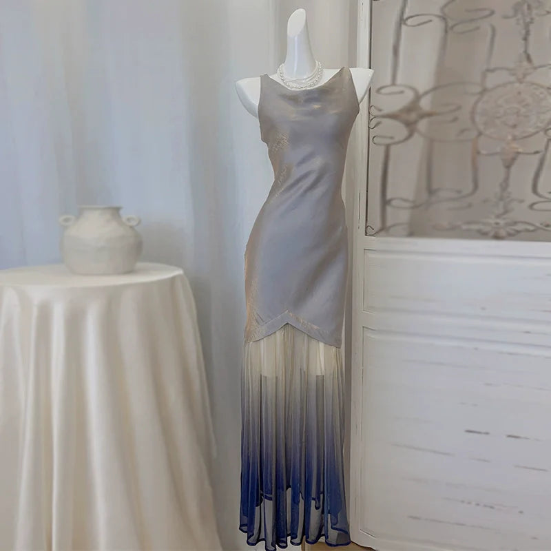 Retro gradient dress beautiful mermaid shiny dress       S6161