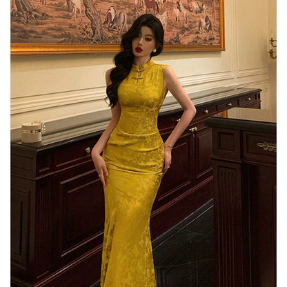 New Chinese jacquard cheongsam dress for women new style national style retro party dress     S5686
