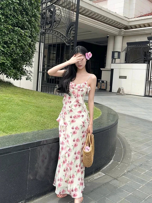 Floral suspender mermaid new dress party dress      S6147
