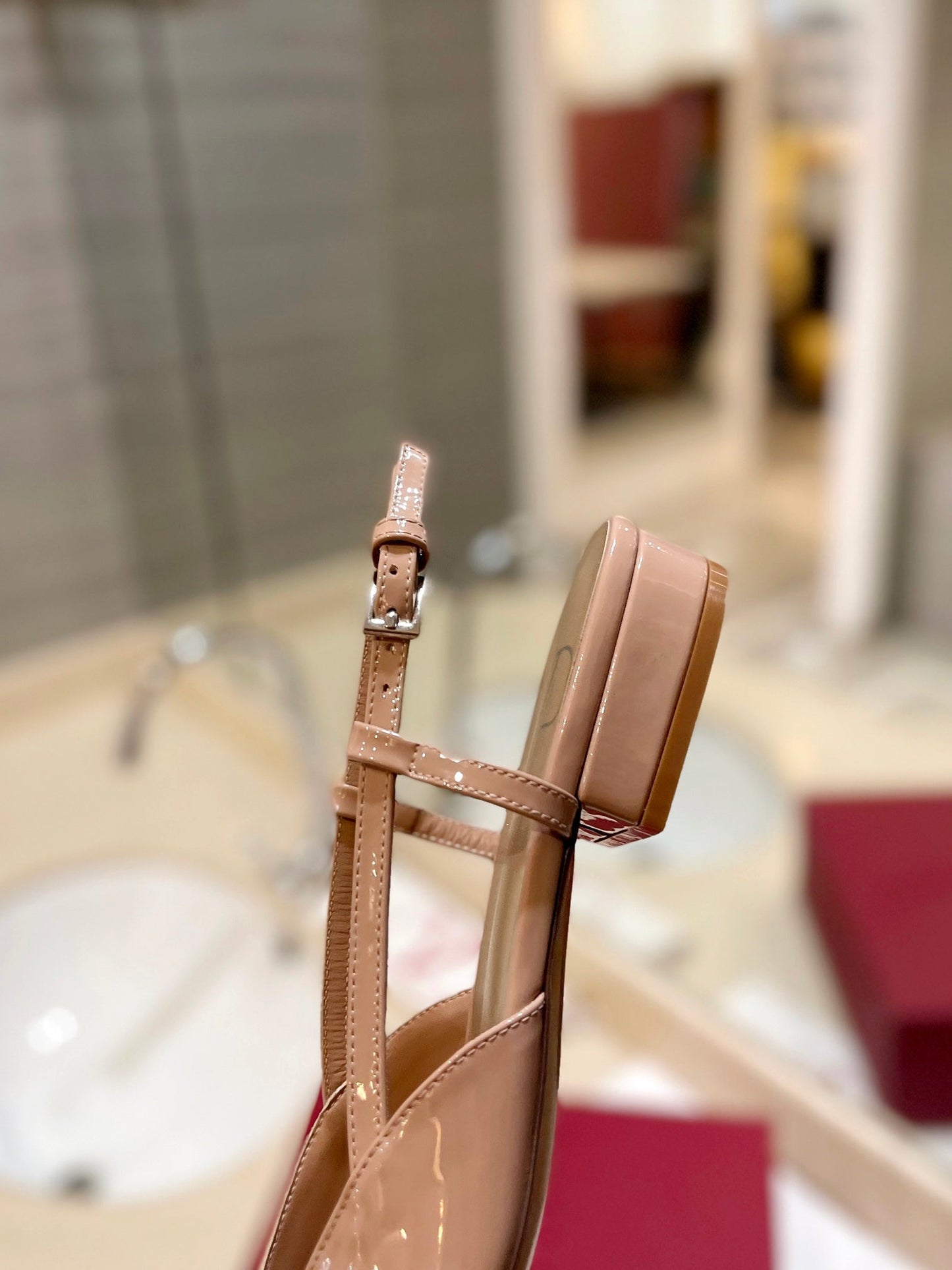 VLOGO BEIGE PATENT LEATHER SLINGBACK FLATS