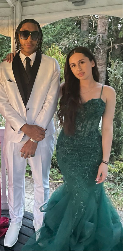 Green Mermaid Spaghetti Straps Prom Dress Green Evening Gown
