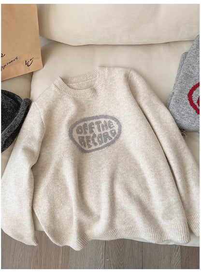 Gray soft round neck sweater for women long-sleeved knitted top      S4824