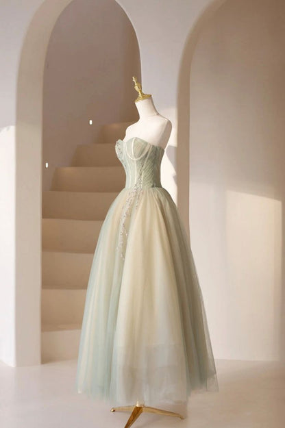 Lovely Strapless Long Tulle Prom Dress, A-Line Evening Dress       S5100