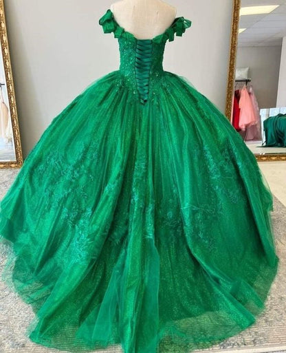 Green Quinceanera Dresses Sweet 16 Dresses Ball Gown Applique Tulle Birthday Gowns