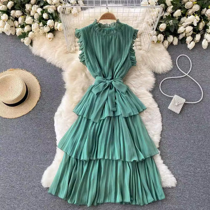 French dress for women pleats ruffled chiffon cake skirt      S4667