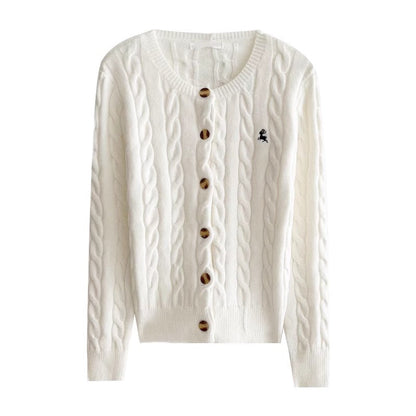 embroidered knitted cardigan round neck long-sleeved sweater jacket     S4711