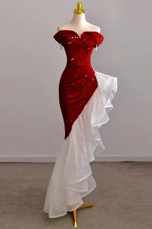 Mermaid Off the Shoulder Prom Gown with Sequins Sparkly Formal Dresses