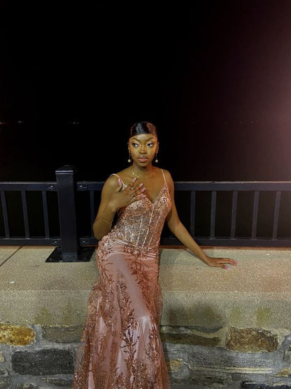 Rose Pink Mermaid Evening Dress 2024 Long Formal Prom Gowns