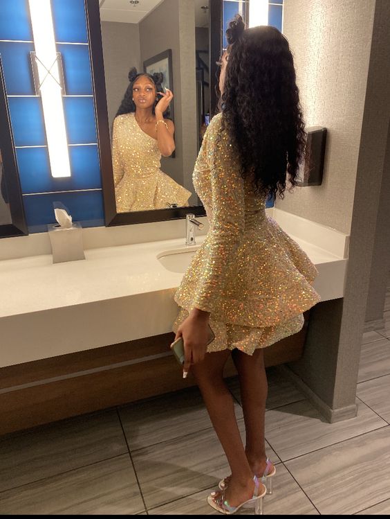 One Shoulder Party Gown Homecoming Dress 16th birthday dress