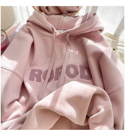 Sweet pink hooded sweatshirt for women embroidered top     S4933