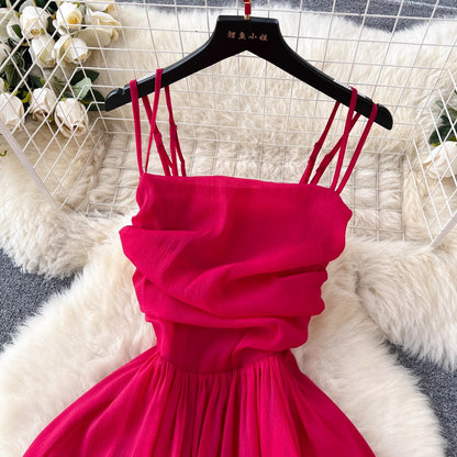 suspender dress for women pleated design long skirt     S4581