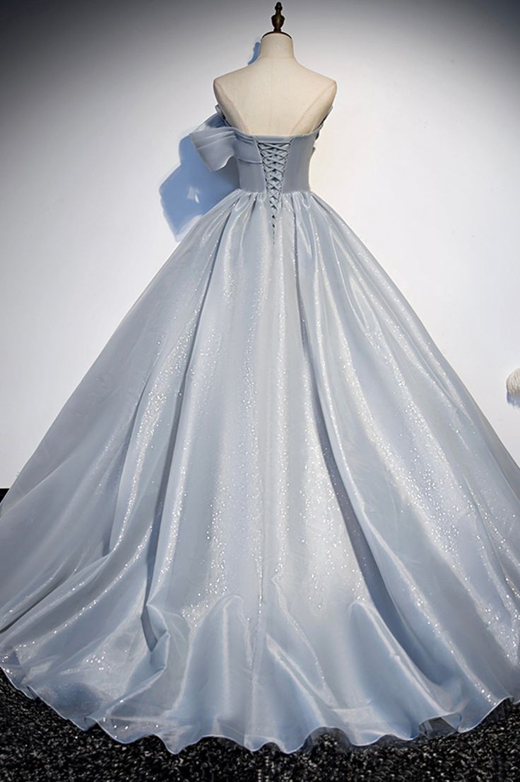 Gray Tulle Long A-Line Prom Dress, Gray Strapless Formal Evening Gown       S5383