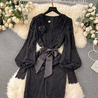 Elegant lace dress for women flower decoration dress     S4651