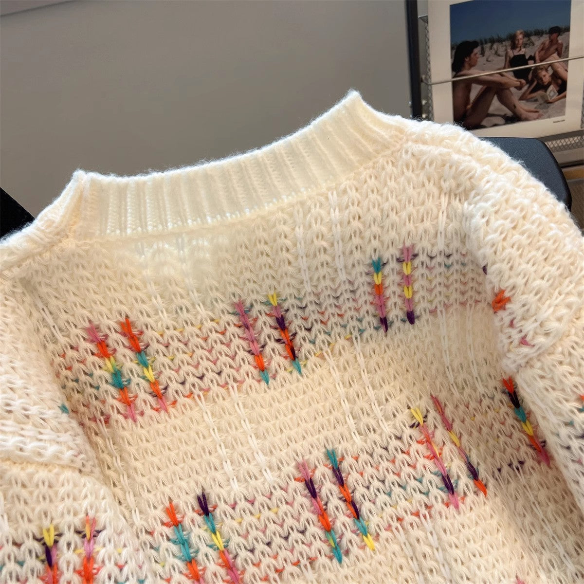 Women's colorful patchwork crew neck sweater    S5051