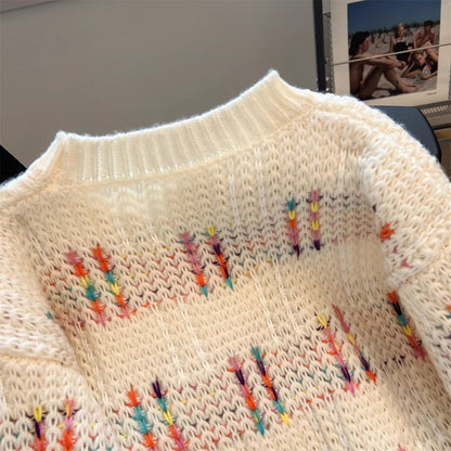 Women's colorful patchwork crew neck sweater    S5051