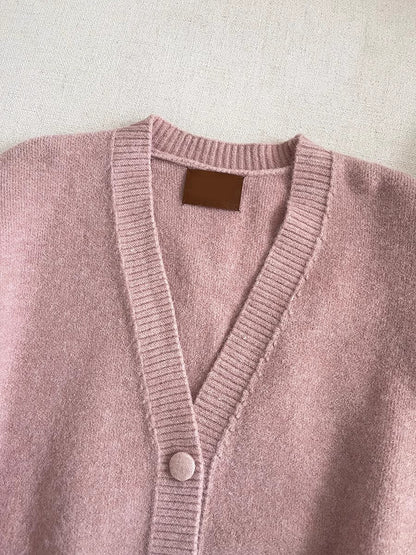 Sweet solid color V-neck knitted cardigan jacket     S4758