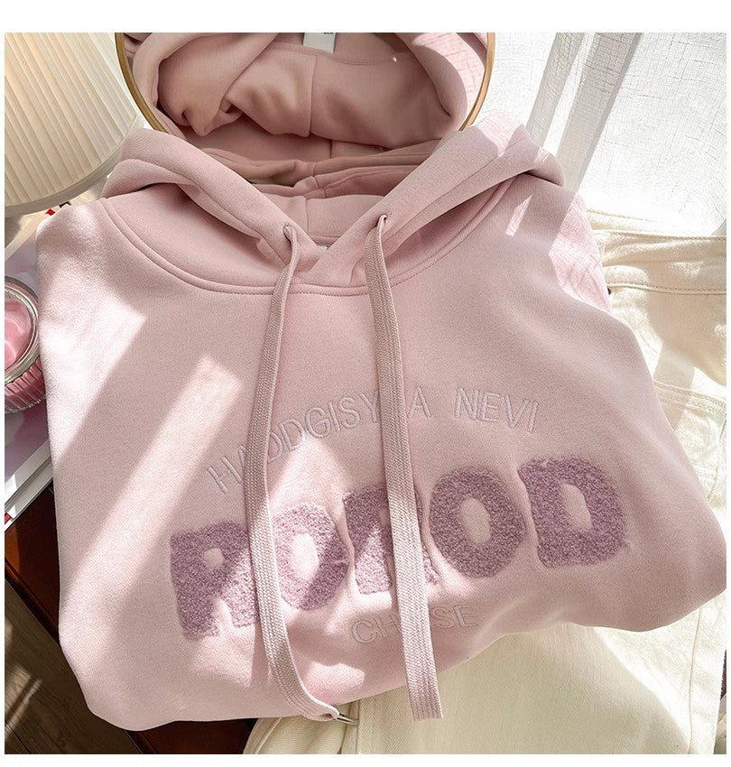 Sweet pink hooded sweatshirt for women embroidered top     S4933