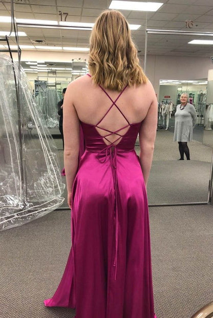 Simple Style V-neck Spaghetti Straps Backless Long Prom Dresses      S5080