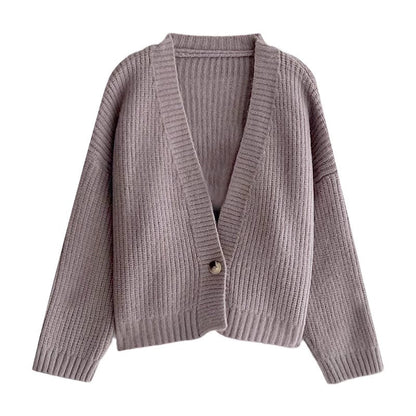 solid color one-button V-neck casual sweater jacket     S4710