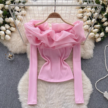 knitted long-sleeved T-shirt for women design top      S4605