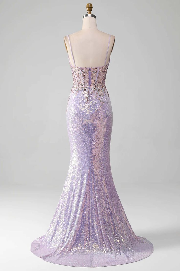 Women Spaghetti Straps Purple Prom Dress Mermaid Evening Gown with Slit Handmade Sparkle Party Dress Custom Formal Evening Dress