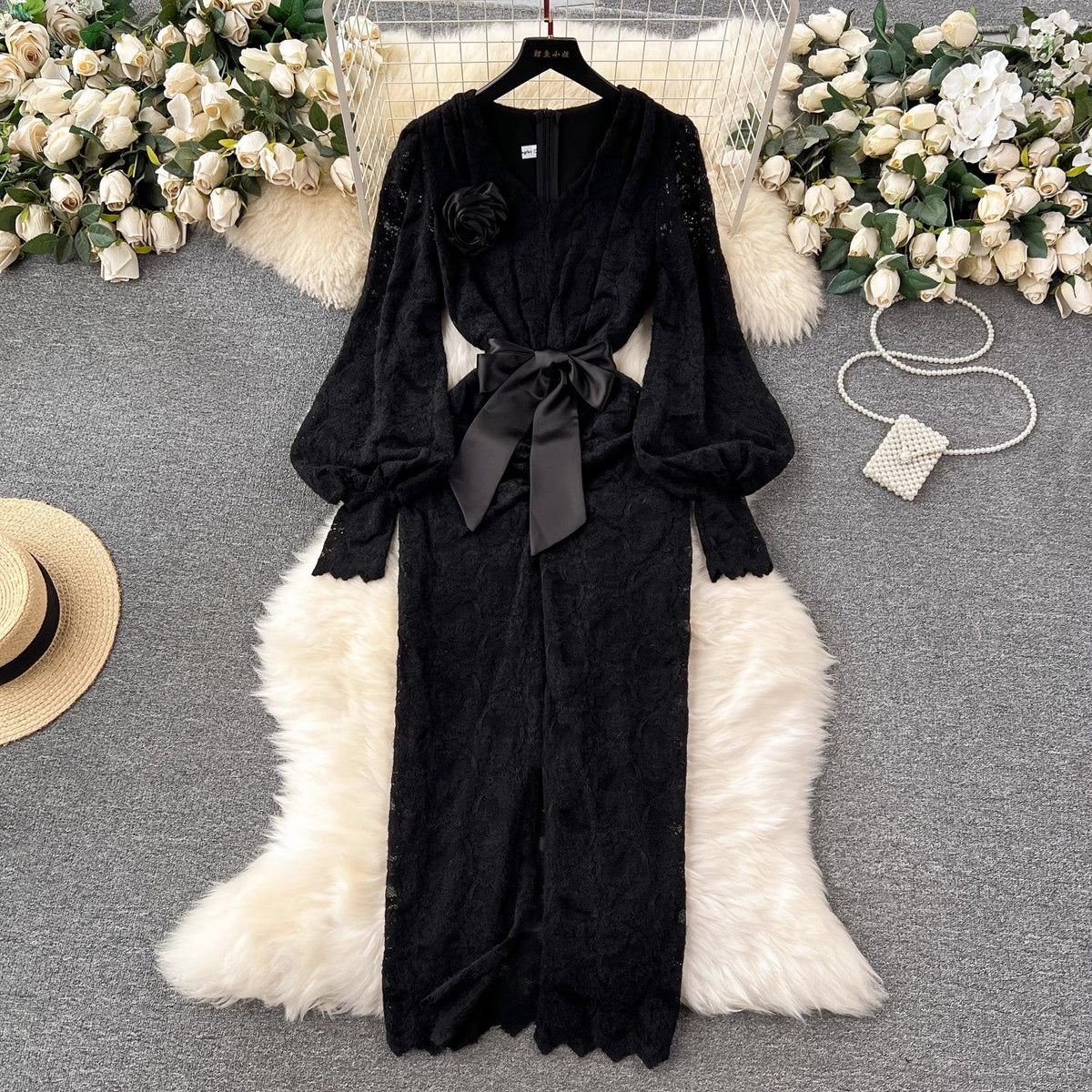 Elegant lace dress for women flower decoration dress     S4651