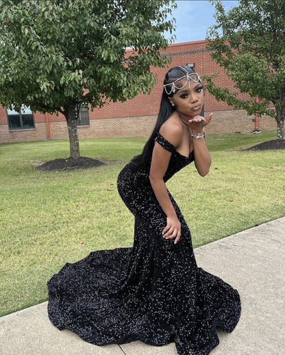 Elegant Black Sequins Mermaid Prom Dress Black Formal Gown