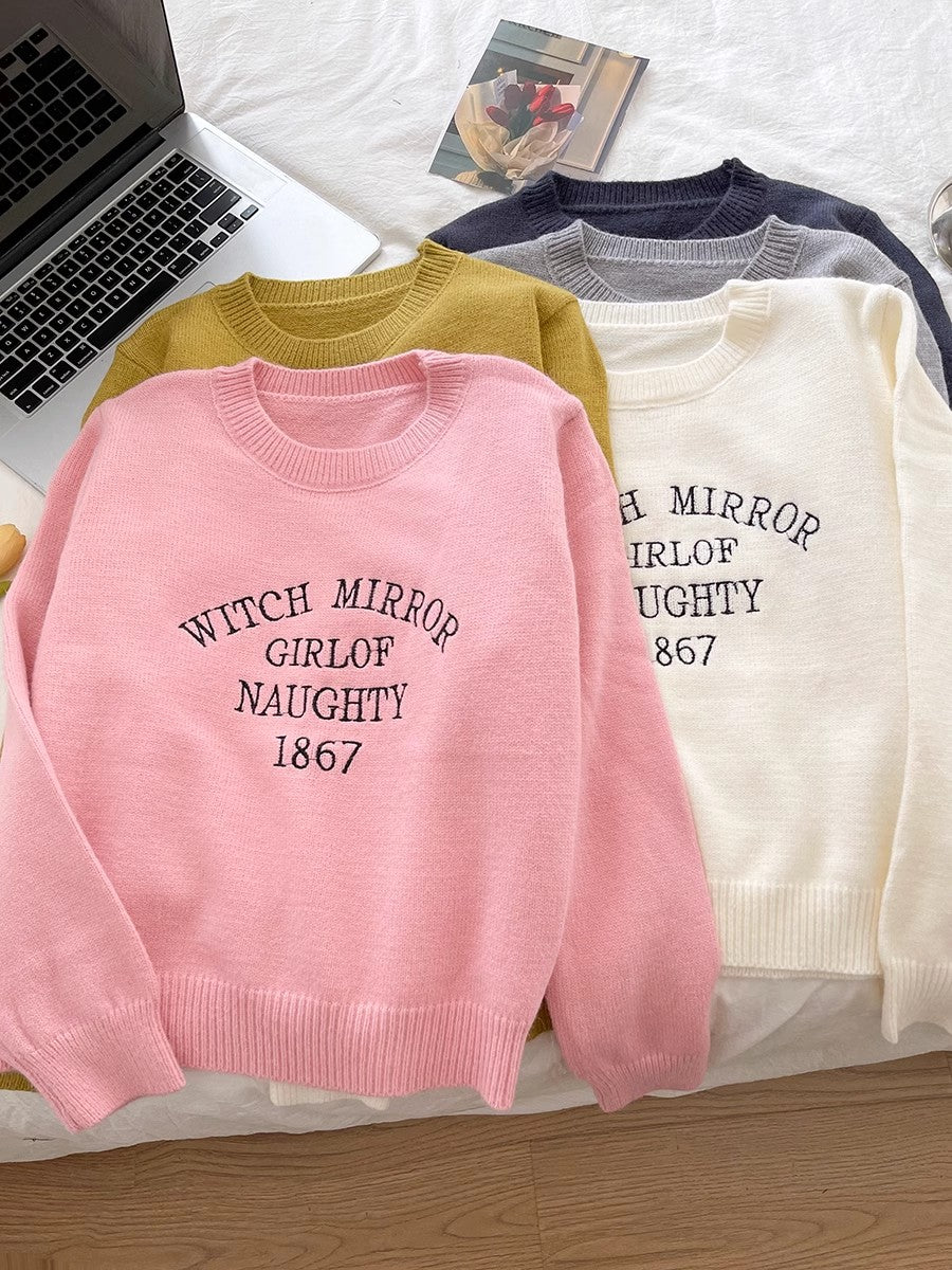 elegant embroidered sweater long-sleeved knitted top     S4708