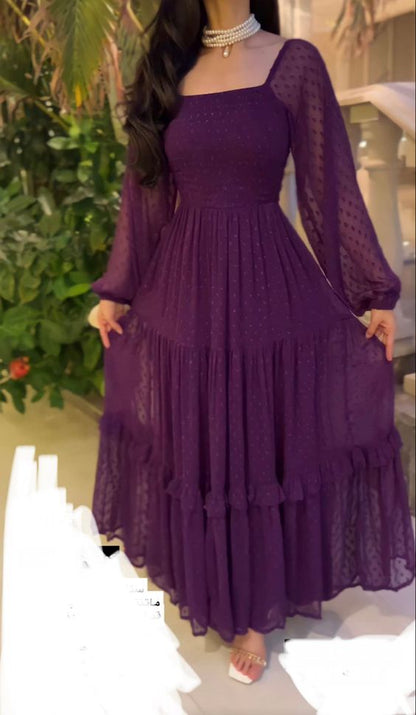 Elegant Formal Purple Evening Dress Polka Dots Prom Gown