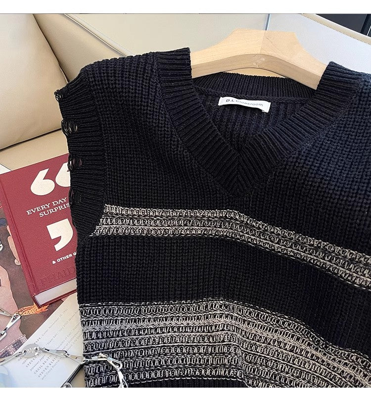 Striped knitted vest for women new styl top vest trendy    S5034