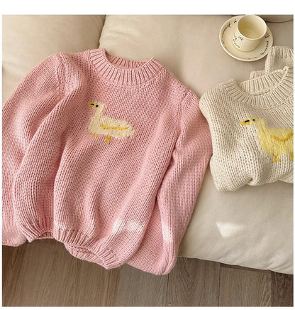 Pink jacquard round neck sweater for women long-sleeved sweater     S4845