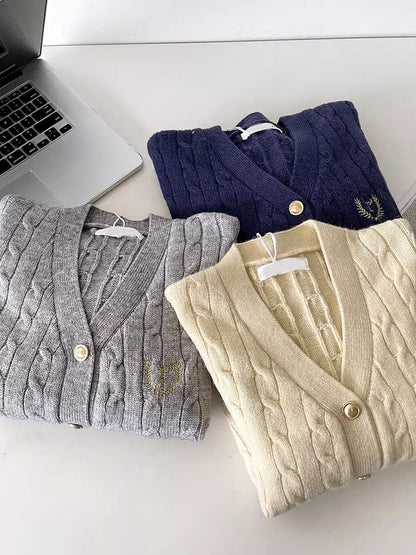 solid color simple soft sweater V-neck sweater jacket       S4678